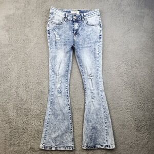 Celebrity Ace Womens Flare Leg High Waisted Jeans Junior's 5/27 Blue Distressed